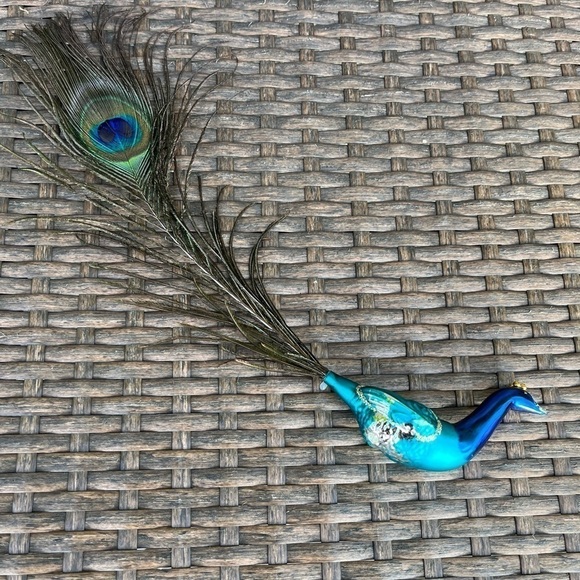 VTG Christmas Hand Blown Glass & Feather Bird Peacock Christmas Ornament *Flaws - Picture 5 of 8